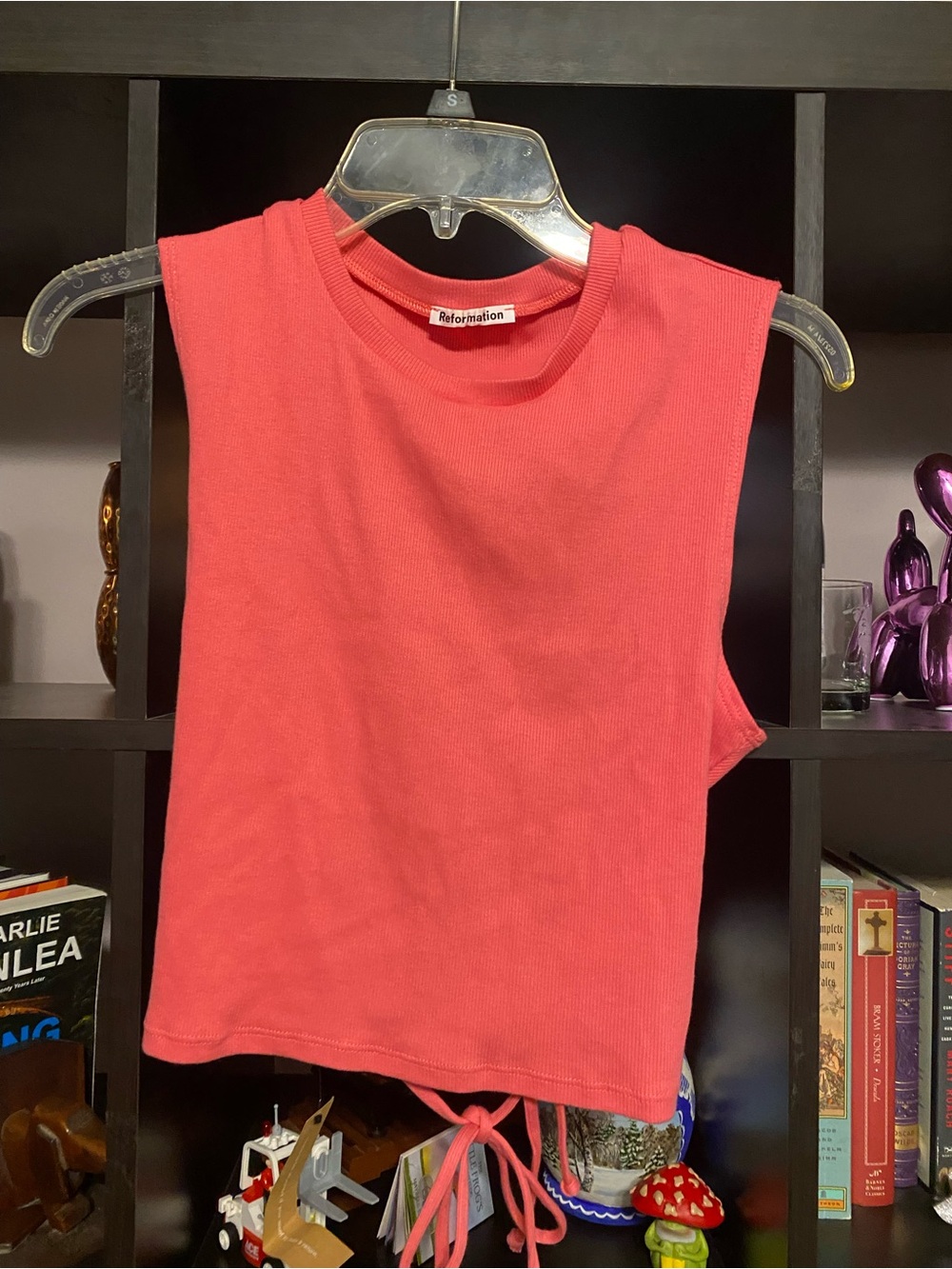 Reformation Coral Ribbed Tie-Front Tank